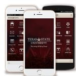 Three phones showcasing the Texas State Mobile App is shown.