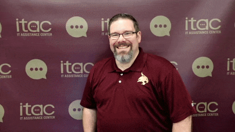 Gif of ITAC staff smiling with words Friendly Service.