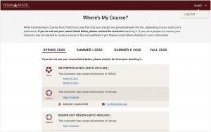 Screenshot of the Where's My Course Webpage. 
