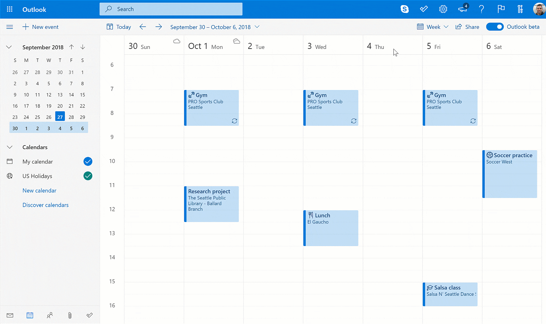 An Outlook Calendar is shown.