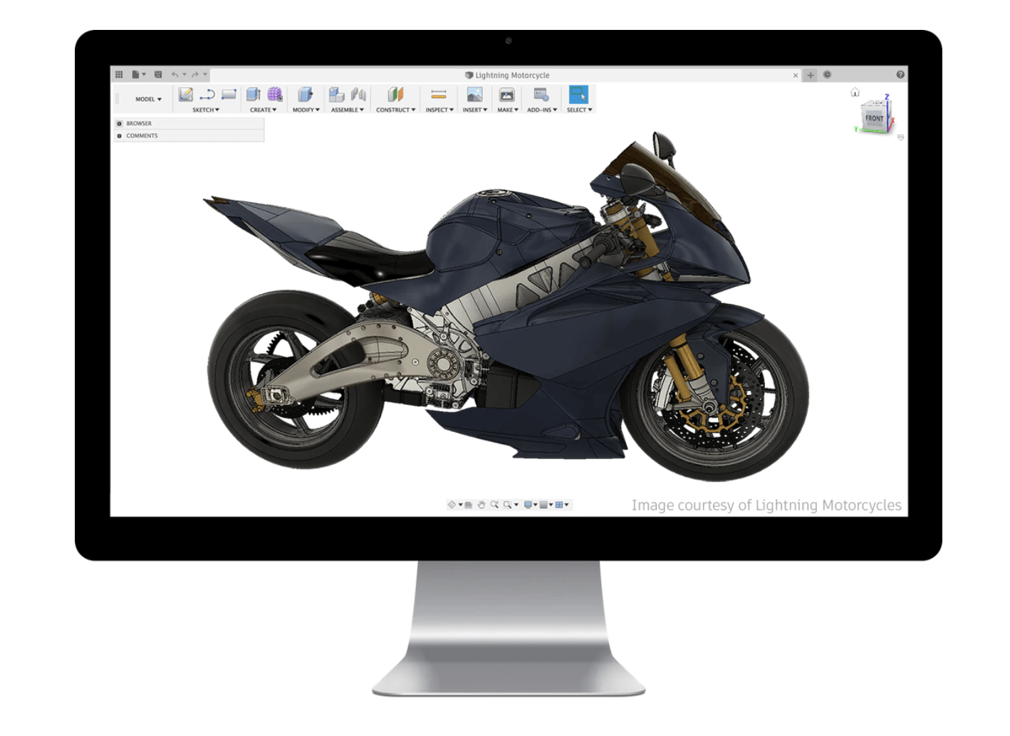image of a motorcycle being created using Fusion 360
