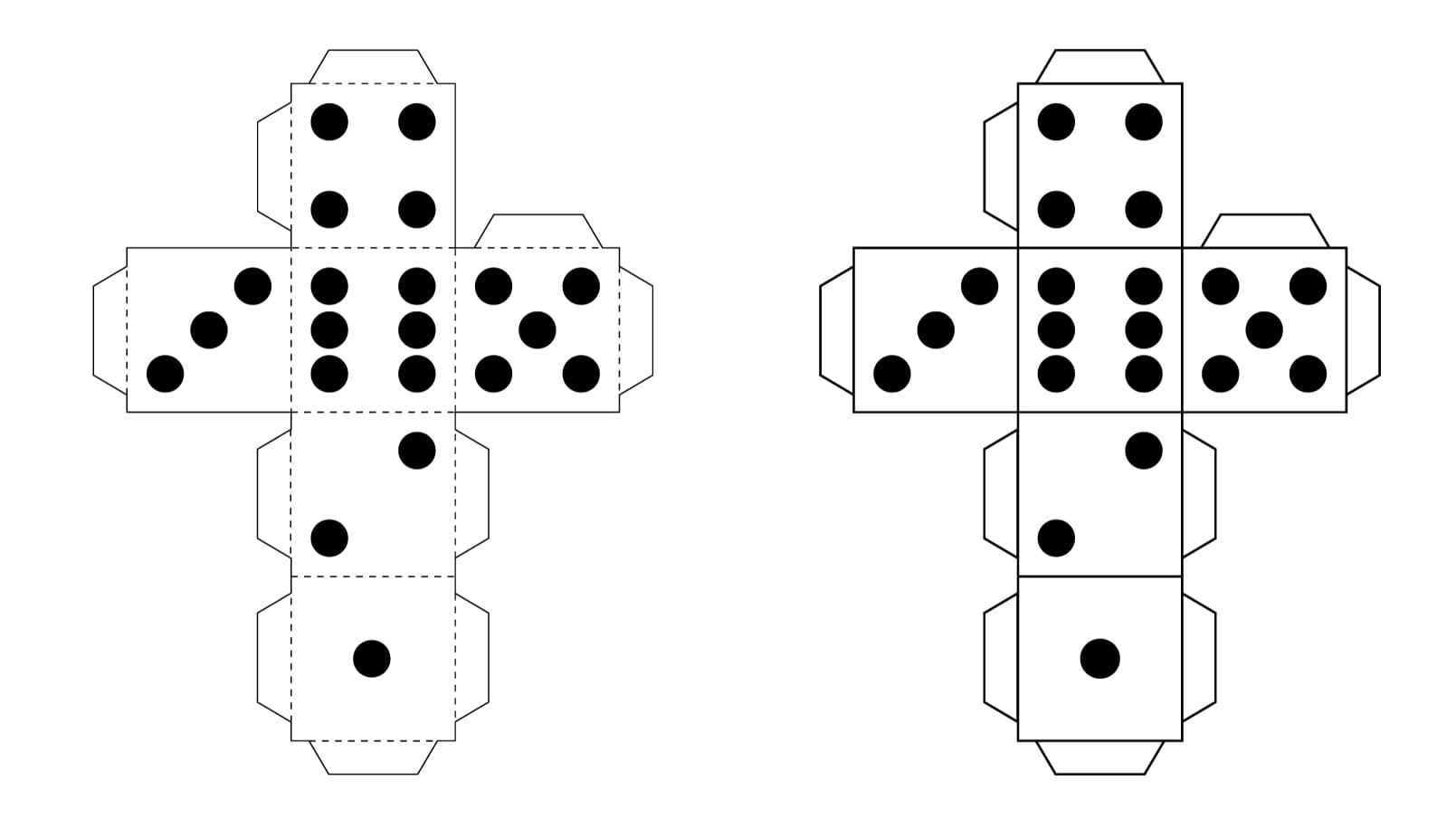 Printable dice cutouts are shown.