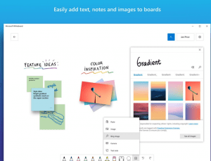 Text, notes, and images are shown easily added to a board. 