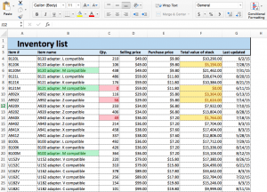 Excel spredsheet shows multiple different colored cells with conditional formatting.