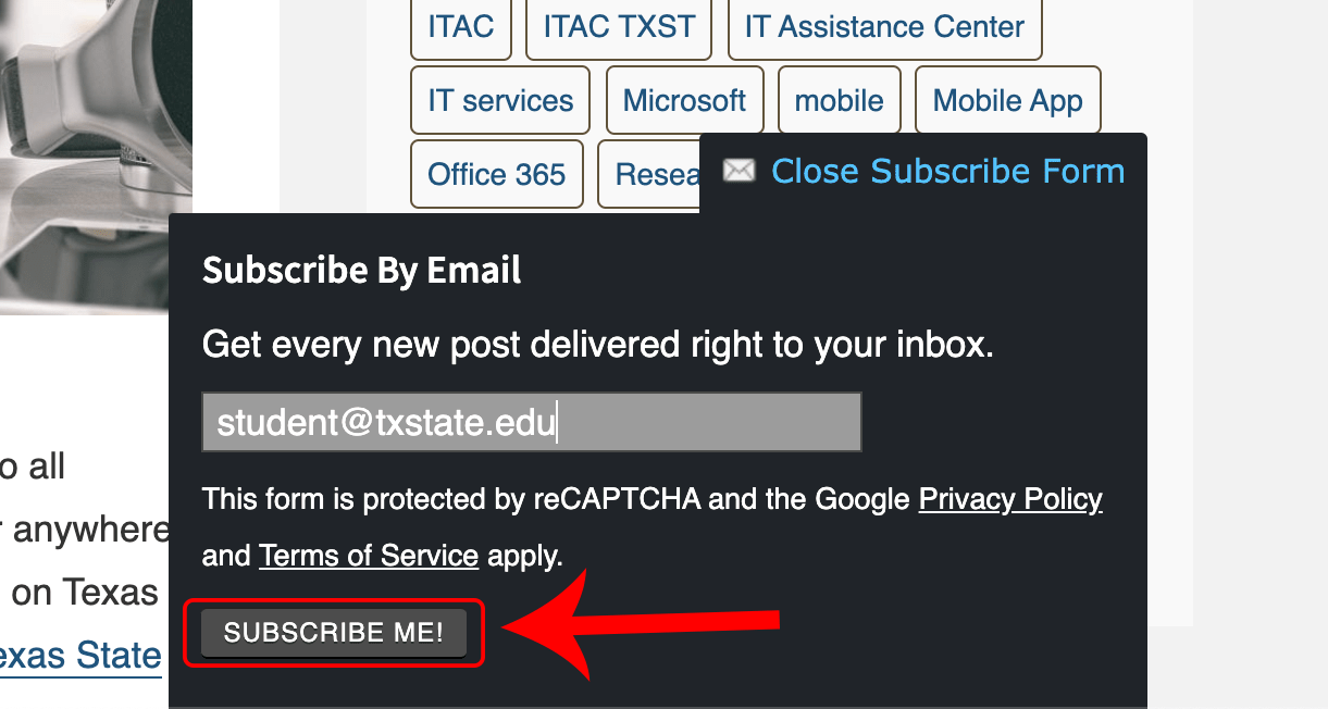 A student enters their email address in the subscribe field.