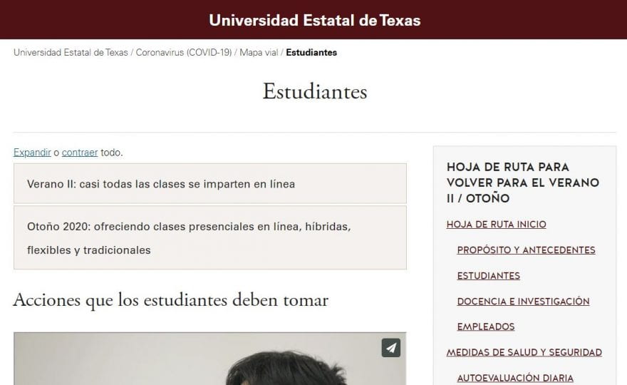 Texas State website available in many languages through Google Translate