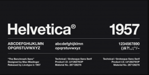 Helvetica 1957 font with examples in the alphabet.