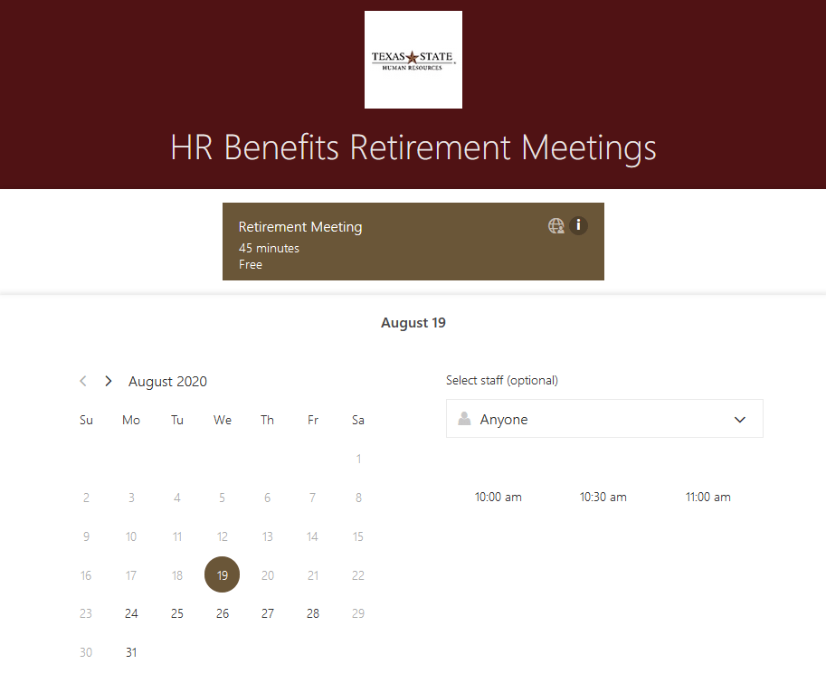 HR's bookings page
