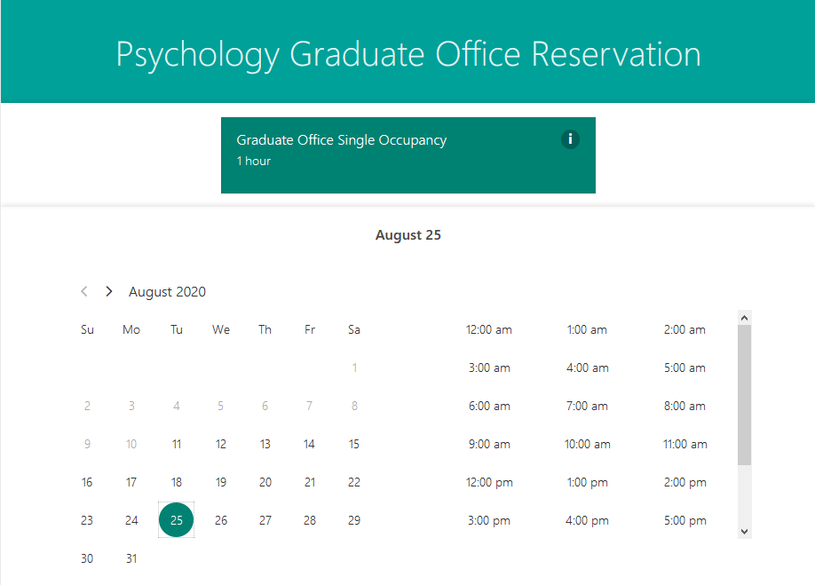 Psychology's bookings page