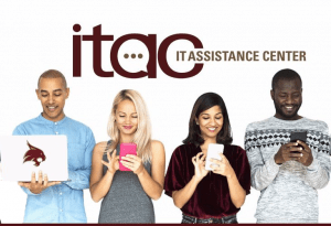 IT Assistance center logo with people on devices below.