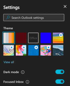 Outlook Dark mode screen
