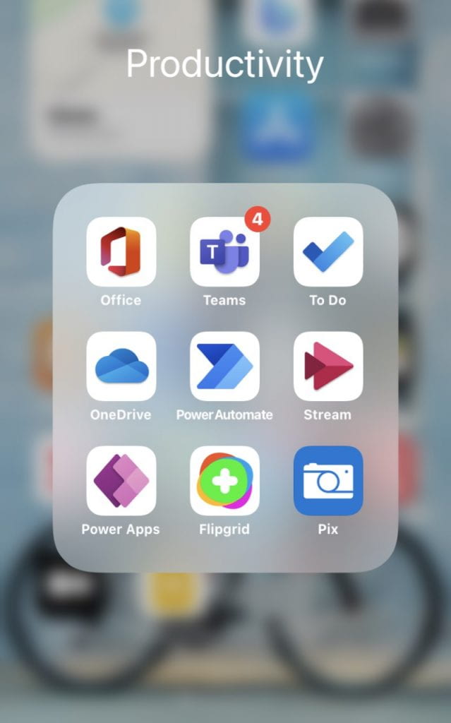 Phone shows app icons for productivity apps