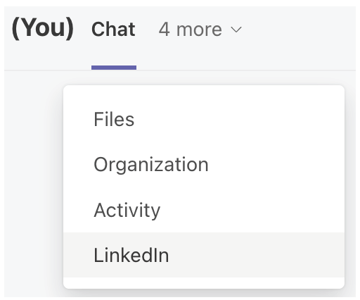 In Microsoft Teams this is the drop down menu showing additional menu items from which to choose. They are Files, Orgnaizaiton, Activity, and LinkedIn.